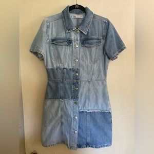 Zara Distressed Denim Button Down Dress